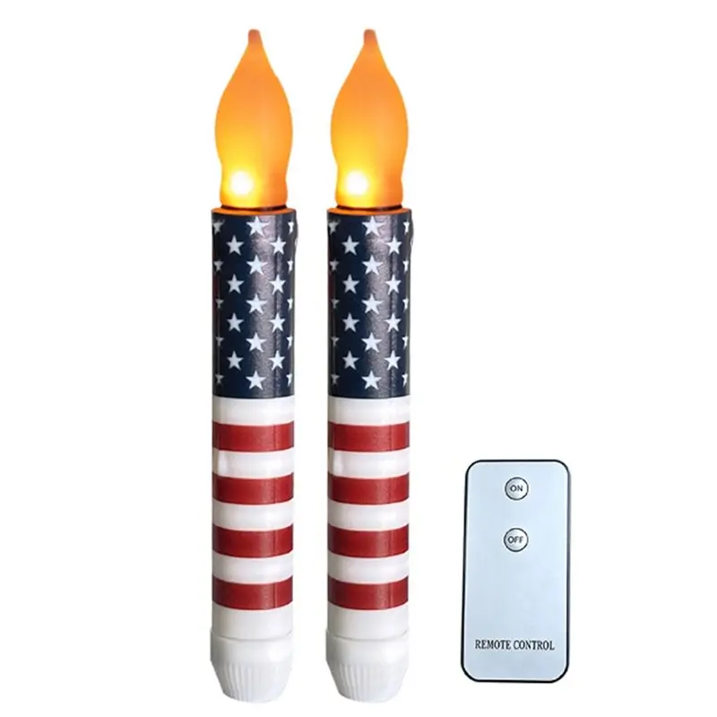 ABYN-Warm White LED Flameless Candles With Remote Control 2PCS Taper Candles Patriotic Table Centerpieces Holiday Decor