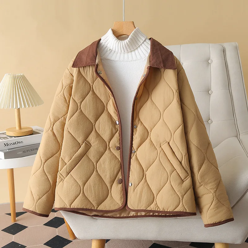 Plus Size Women Parka Winter New Fashion Contrast Color Lapel cotton-padded Jacket 883