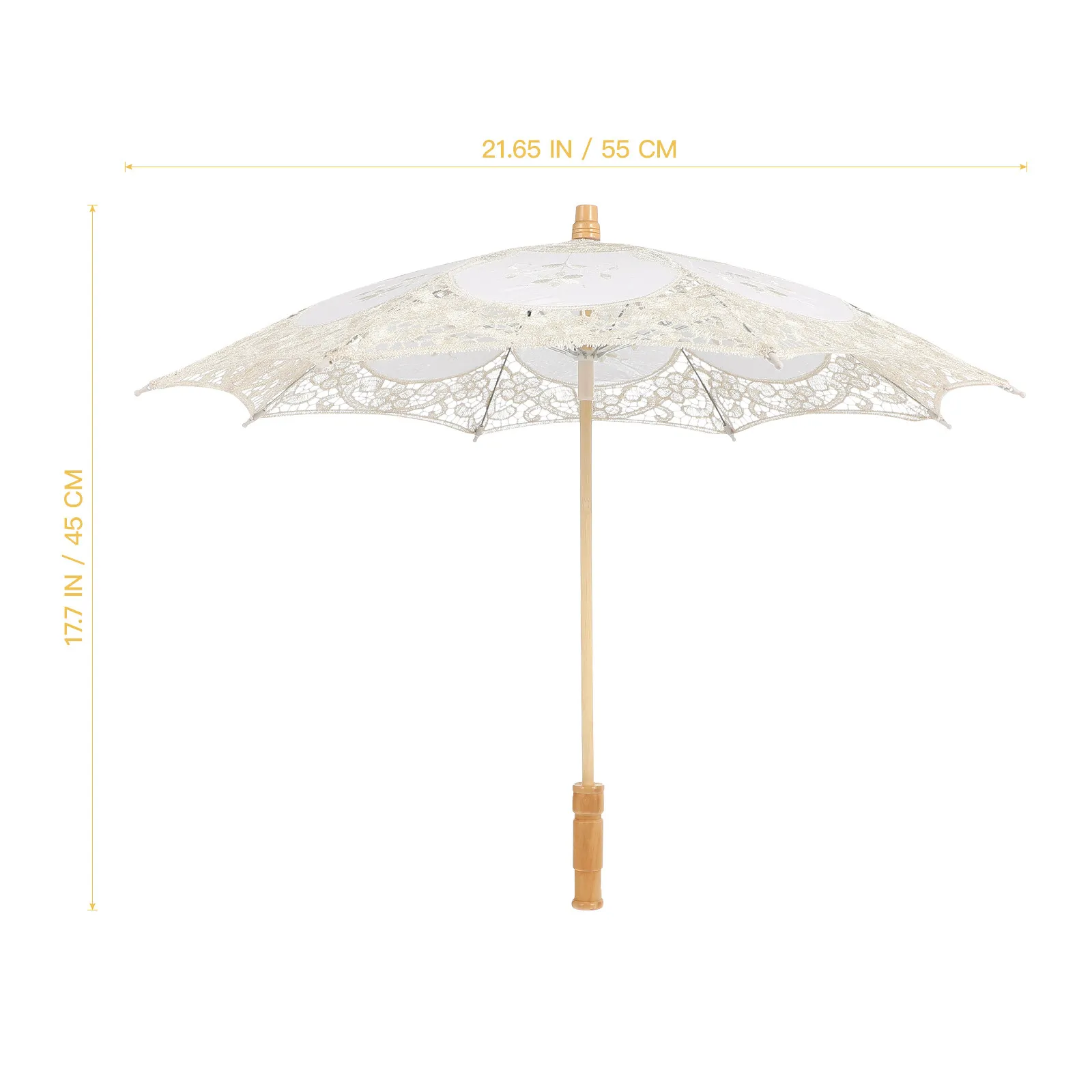 Lace Embroidered Parasol Handmade Vintage Bridal Photography Prop with Solid Wood Handle for Wedding Ceremony Beige