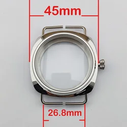 45mm 316L Stainless steel Watch case Polished Back Clear Watch accessories suitable for ETA6497 ETA 8498 ST 3600 ST3621 Movement