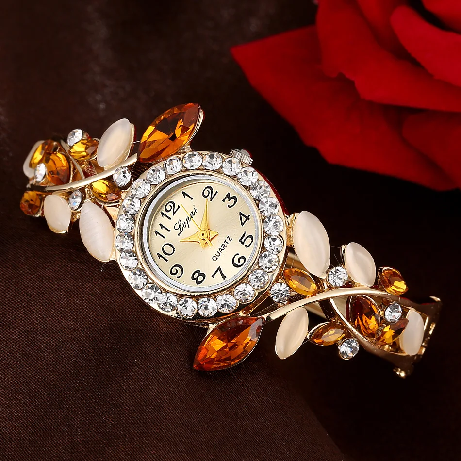 Women\'s Watches Stainless Steel Rhinestone Women Quartz Watches Fashion Flower Vintage Ladies Bangle Female Wristwatch Clock