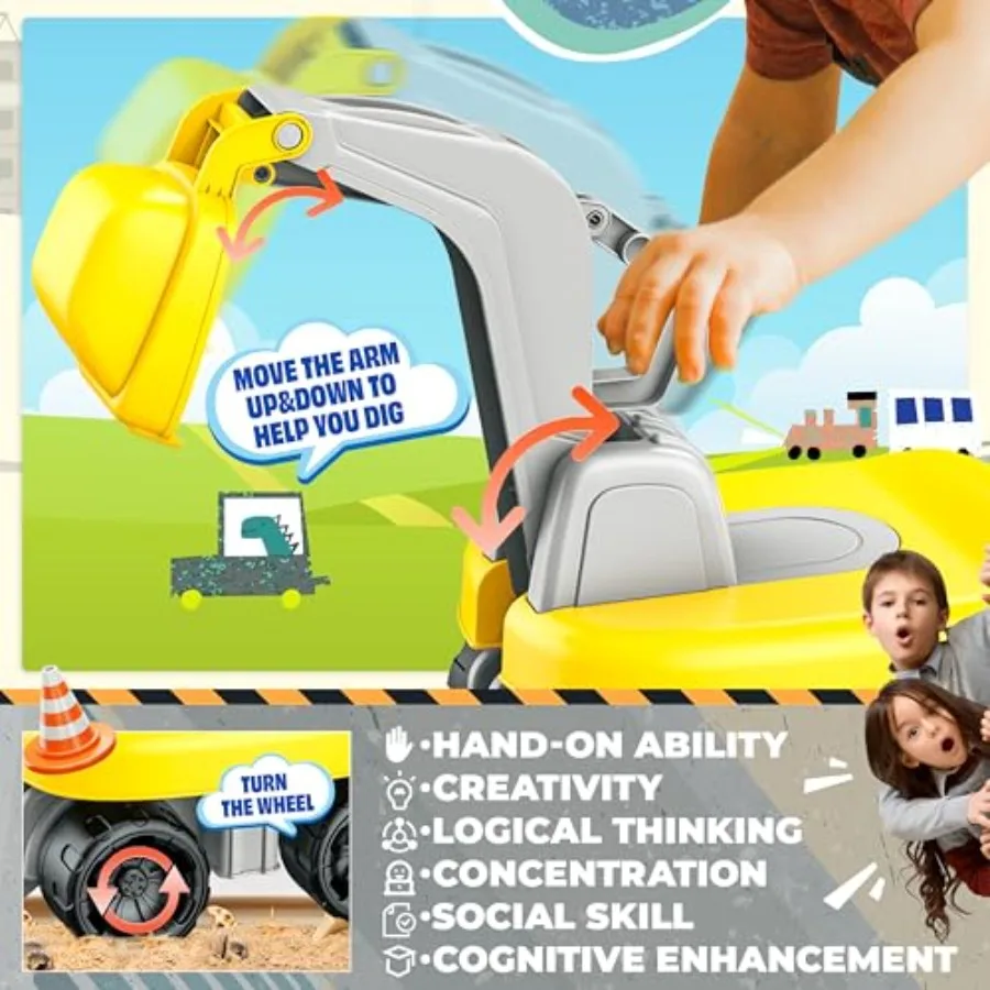 Ride-On graafmachinespeelgoed met veiligheidshelm en gereedschapsset - Strandspeelgoed voor peuters Zandspeelset Graafmachine voor kinderen, fantasieset met