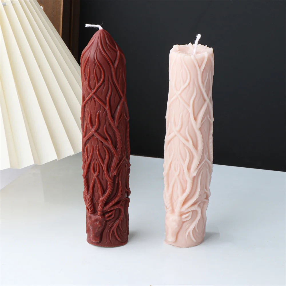 Magic Xmas Deer Horn Candles Wax Mold Silicone Elk Antler Pillar Resin Epoxy Craft Make 3D Columnar Reindeer Aroma Plaster Tool