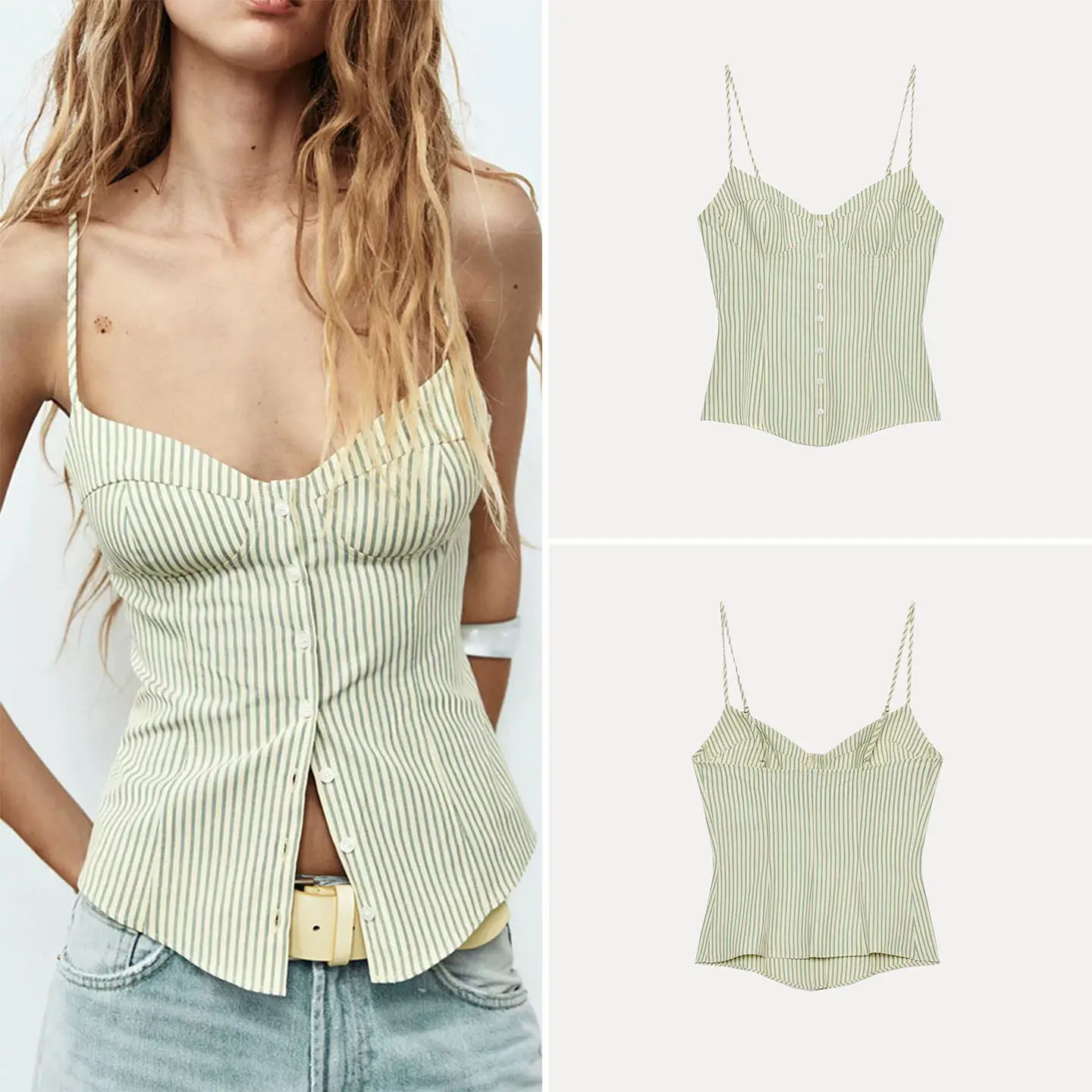 

Fashionable Striped Tight Women's Tank Top 2026 Summer New Arrival V-neck Short Length Outerwear Casual Comfortable Vest