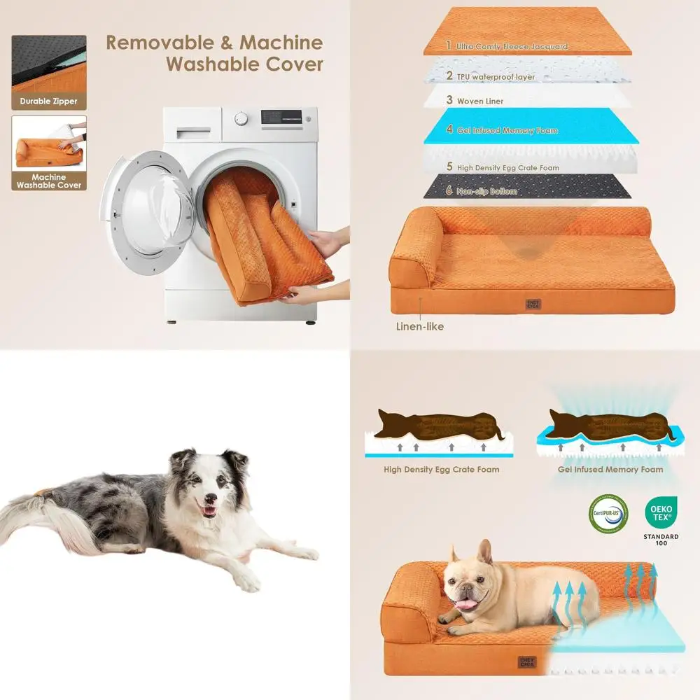 

Ортопедическая кровать для собак XL с съемным, моющимся чехлом, водонепроницаемый диван для крупных собак, 41x27x6.5 дюймов, цвет тыквы