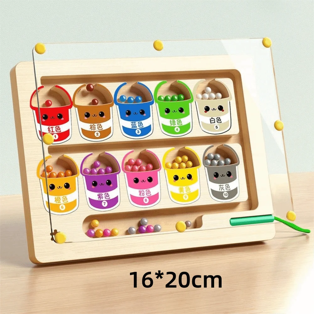 Multicolor Magnetic Number Maze Wooden Material Wood Color Sorting Fine Motor Skills Development Montessori Magnetic Games For