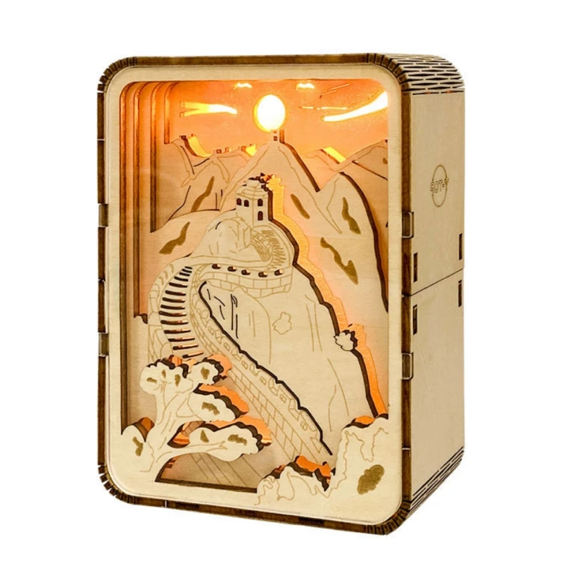 

3D Puzzle Great Wall Wooden Carved Lantern Model DIY Assembly Blocks Toy Jigsaw Small Night Lantern Model Building Kits for Kids