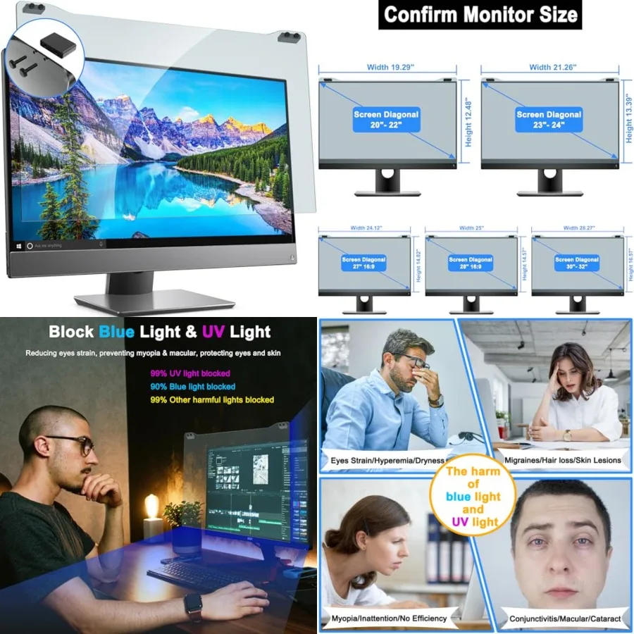 

23-24 Inch Anti Blue Light Screen Protector for Diagonal 23, 23.6, 23.8, 24 Monitor, Desktop PC UV Blocking Filter 21 1/4 x 13
