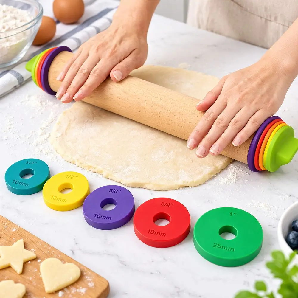 4/5/8/10Pcs Plastic Rolling Pin Guide Rings Adjustable Thickness Scale Marking Rolling Pin Spacer Discs Colorful Assorted Rings