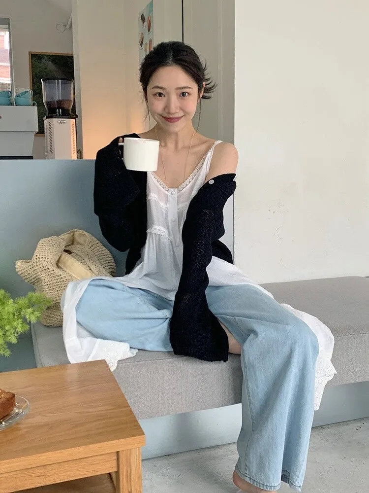 

Ele белый кружевной ремешок, длинный женский тонкий жилет средней длины с v-образным вырезом и рюшами на одной пуговице, летний модный универсальный жилет, топ