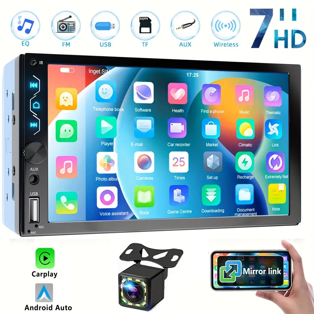 

7 Inch Full HD Touchscreen Car Stereo Receivers Support Mirror Link,Bluetooth, Backup Camera,Steering Wheel,FM/USB/AUX/Subwoofer