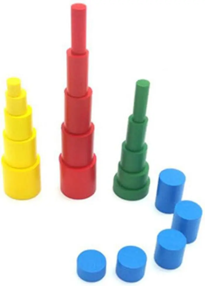 Cylindres colorés Montessori avec cartes de contrôle, blocs en bois sans boutons pour enfants, jouets matériels de reconnaissance de forme et de couleur (Cyl coloré