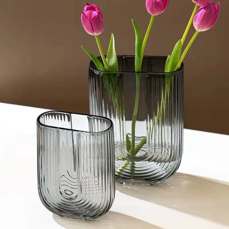 

Light luxury creative U-shaped glass vase Nordic simple ins home living room dining table flower arrangement wide mouth decorati
