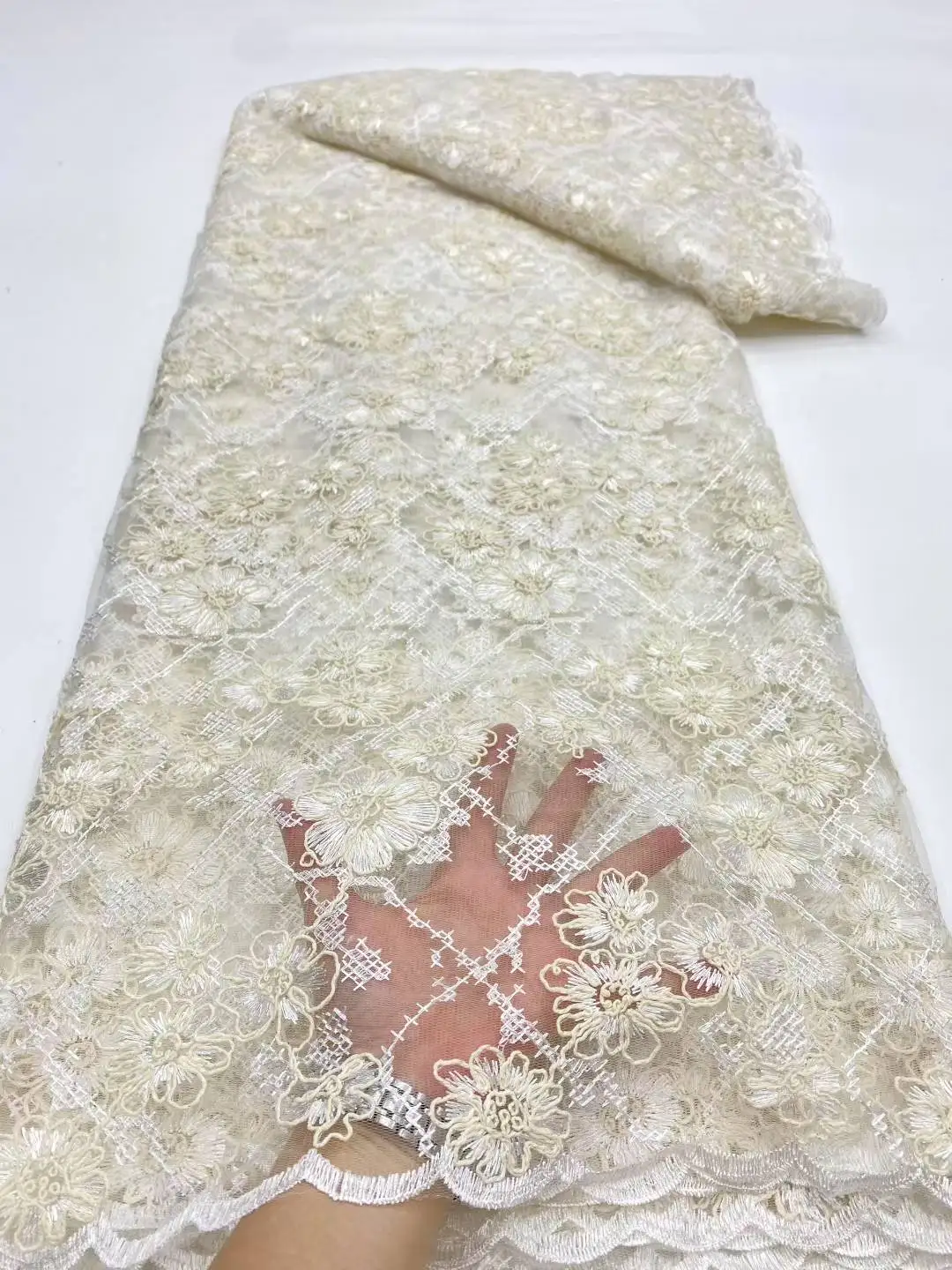 

Luxury African Beaded 2025 High Quality Nigerian Sequins With Pearl Lace French Tulle Lace Fabric For Party Dress Sewing