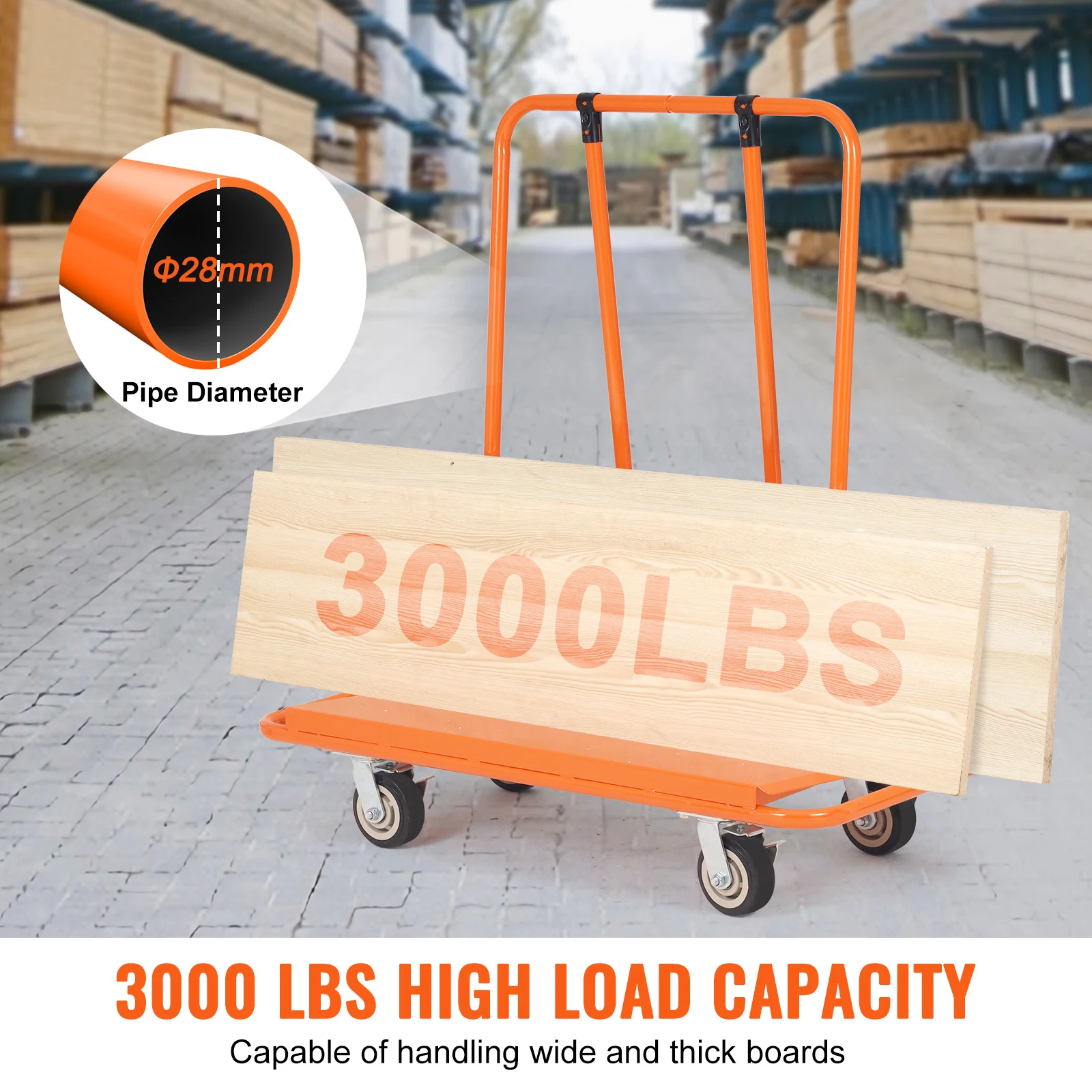 SucceBuy 3000LBS แผง Dolly Drywall แผ่นรถเข็นดาดฟ้า & 5 "ล้อหมุนการจัดการผนัง Sheetrock ไม้สําหรับโรงรถโกดัง