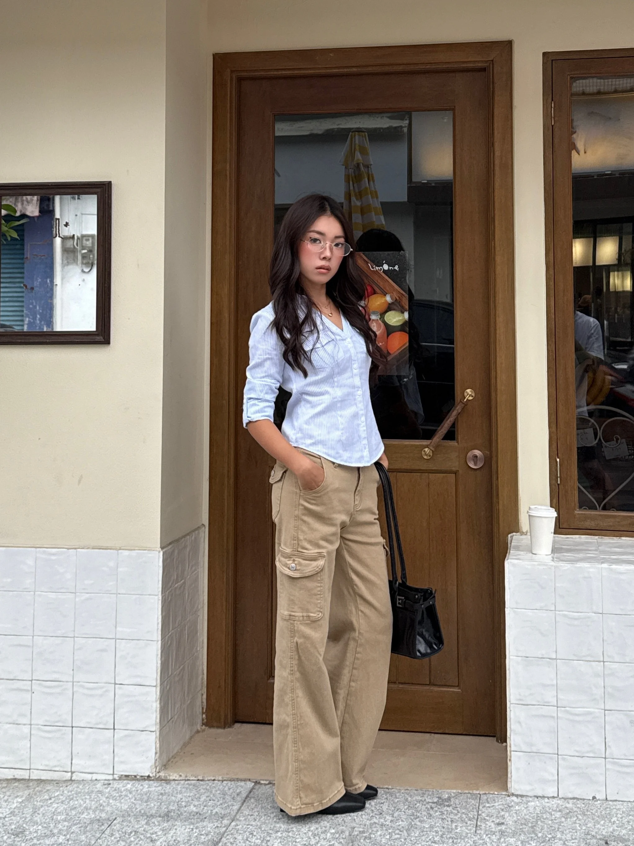 

Джинсы-клеш цвета хаки со средней посадкой, эластичные рабочие брюки с множеством карманов, из смесового хлопка, осенне-зимние, для невысоких женщин