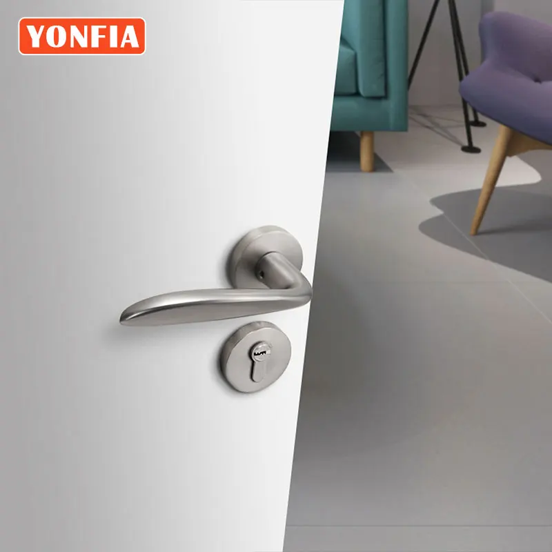 

YONFIA A8042R01 Aluminium Silver Brushed Interior Lever Door Handles Minimalist Rosettes Mortise Door Lock Handle For Toilet DIY