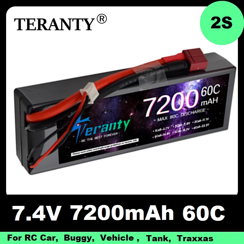 

Teranty 7.4V 60C 7200mAh Lipo Battery with Deans Plug Hardcase 2S Lipo Battery for RC Car Truck Helicopter Airplane Spare Parts