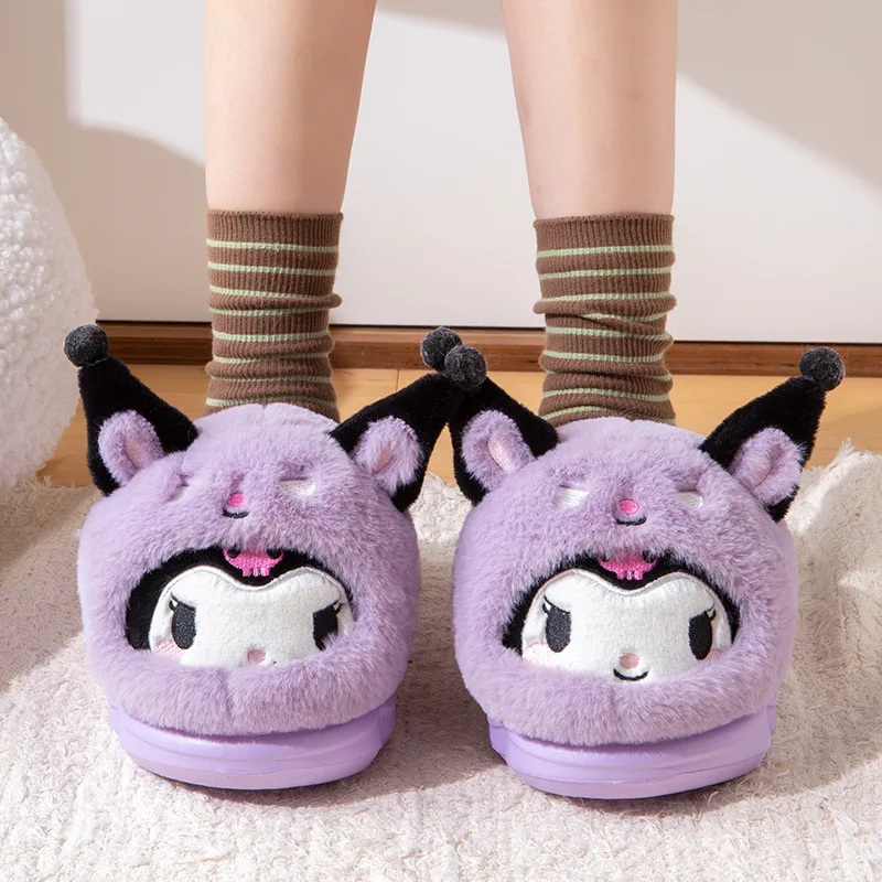 Pantofole in cotone Sanrios Ragazza Inverno Nuova casa Simpatico cartone animato Cinnamoroll Kawaii Cartoon Velluto Addensare Mantieni calde Pantofole pelose