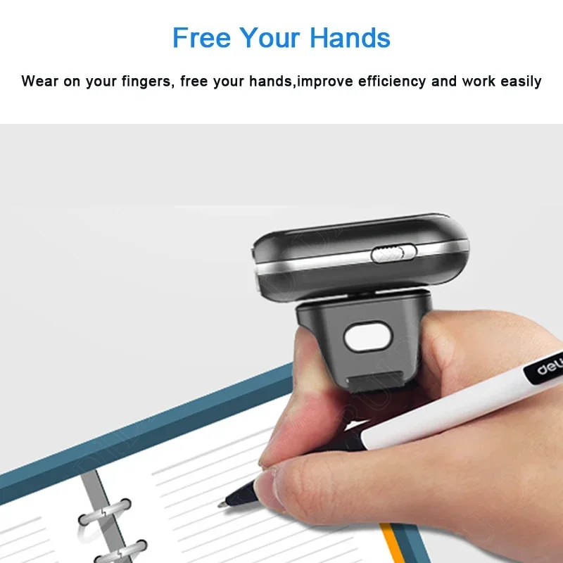 QR Code 1D/2D Ring Scanner Wearable Scanner Finger Barcode Reader Bluetooth Barcode Scanner Portable Bar code Scanner PDF Code