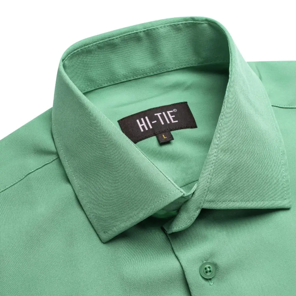 

Hi-Tie Solid Plain Silk Short Sleeves Mens Shirts Spring Summer Hawaii Shirt Male Wedding Business Classic Simple High Quality