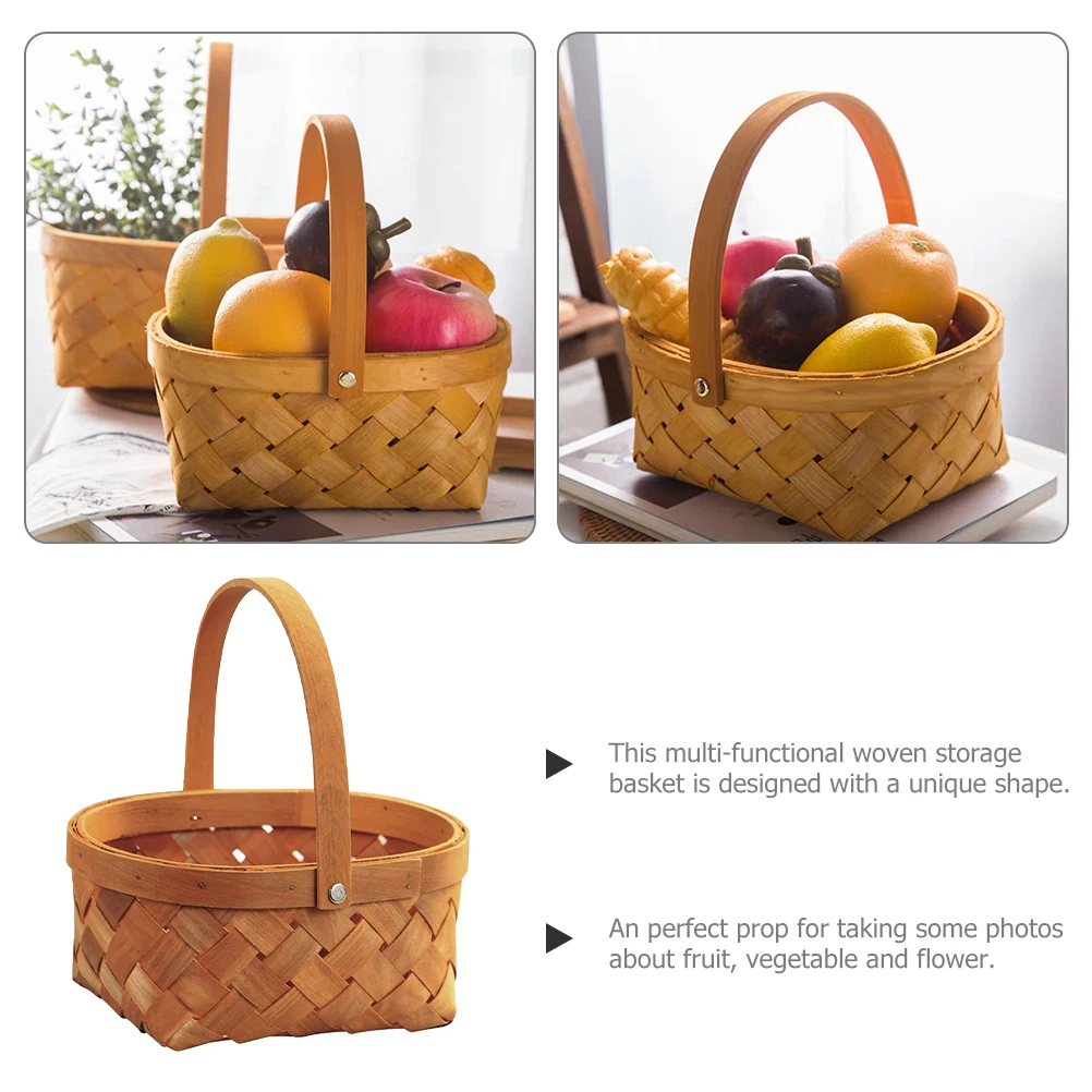 

Woven Storage H Basket Small Size Bamboo Picnic Shopping Fruit Snacks Dessert Home Decor Multi Functional Practical Long