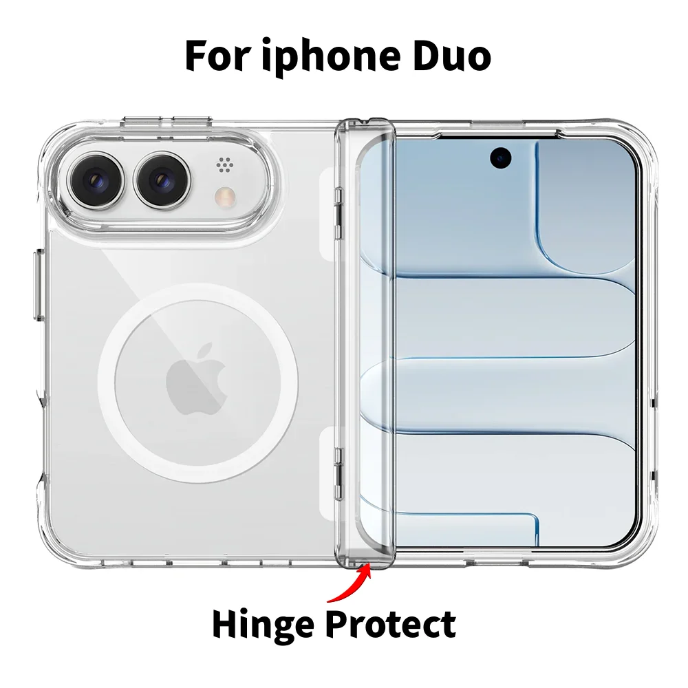 For MagSafe Clear Case For iPhone Duo / 18 Fold Transparent Shockproof Hard PC Hybrid Hinge Folding Magnetic Protection Cover
