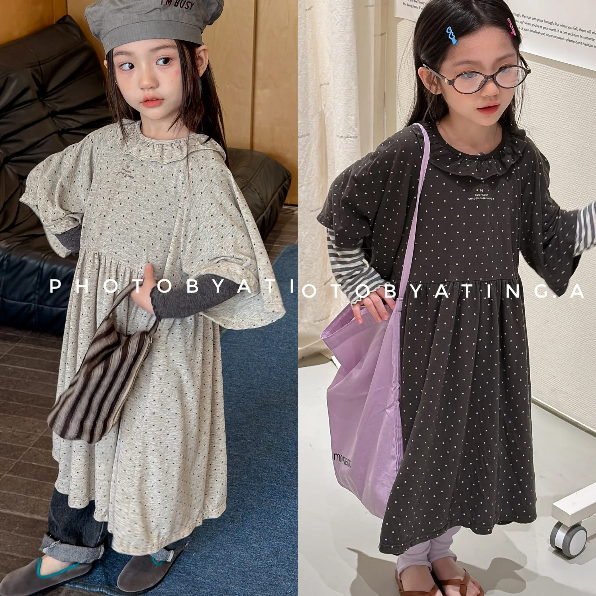 Girls Pants 2026 Spring and Summer New Childrens Clothing Korean Style Girl Baby Fashion Polka-dot Knit Short-sleeved Dress