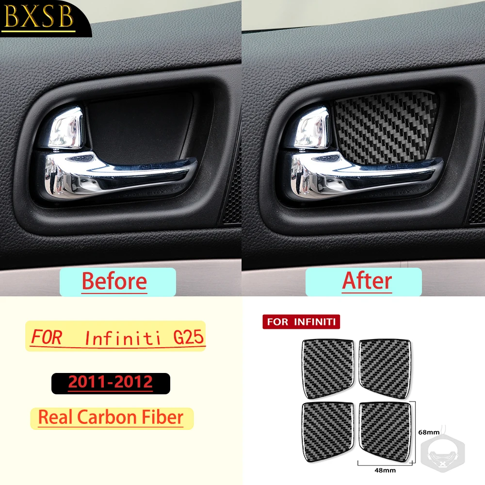 For Infiniti G25 2011–2012 Car Inner Door Bowl Panel Frame Trim Real Soft Carbon Fiber Interior Accessories Decoration Stickers