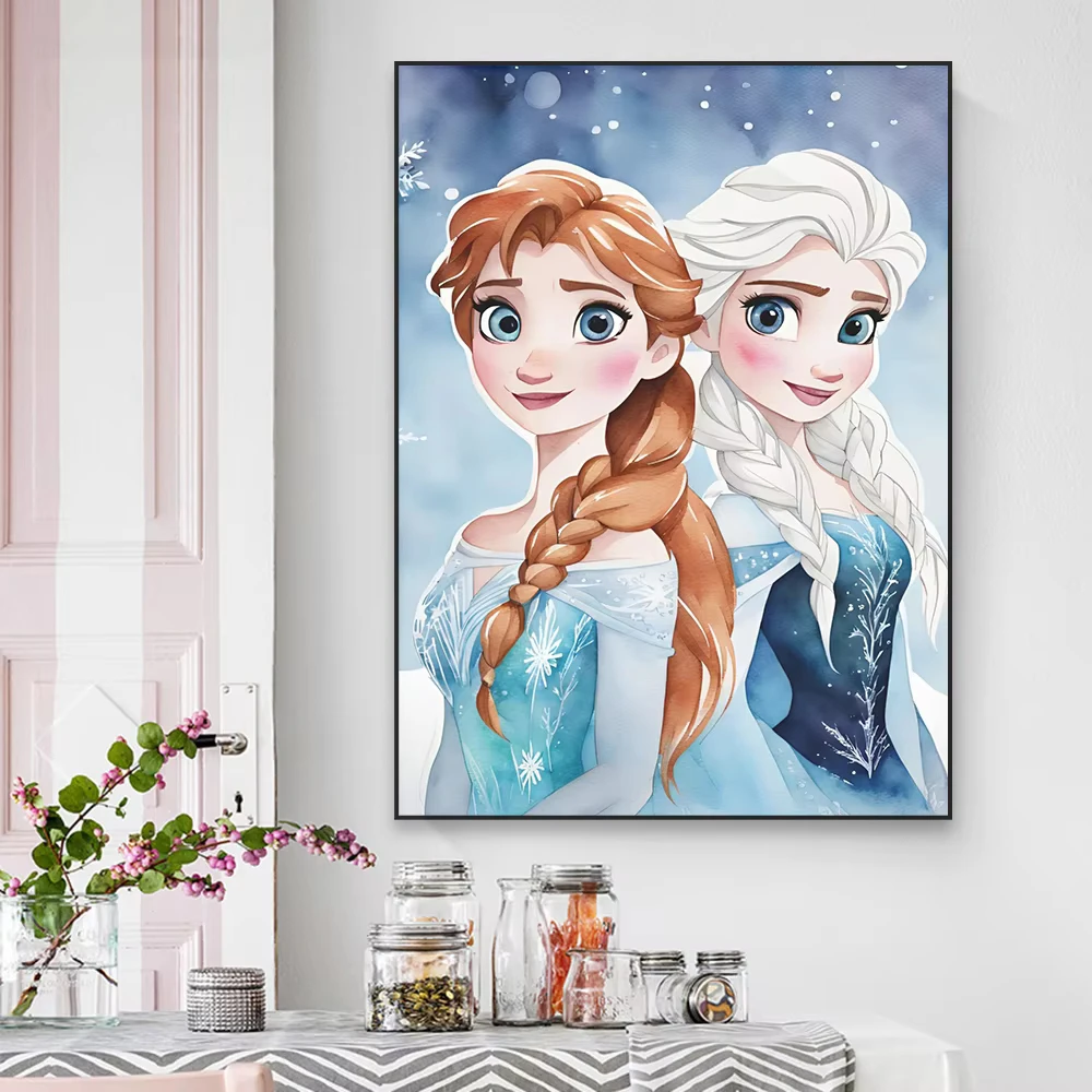 MINISO Disney Frozen Princess Poster Watercolor Art Elsa Anna Prints Cartoon Nursery Kids Wall Art Canvas Painting Home Decor