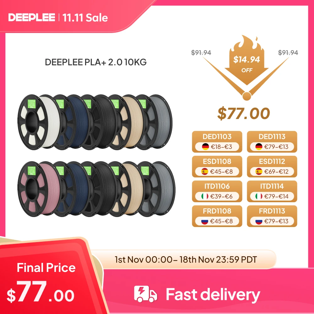 Zestaw filamentów PLA+2.0 do drukarek 3D, ulepszony filament PLA+ 1,75 mm, bardziej wytrzymały i mocny, 10 kg, czarny, pasuje do większości drukarek 3D FDM. — zdjęcie produktu 1
