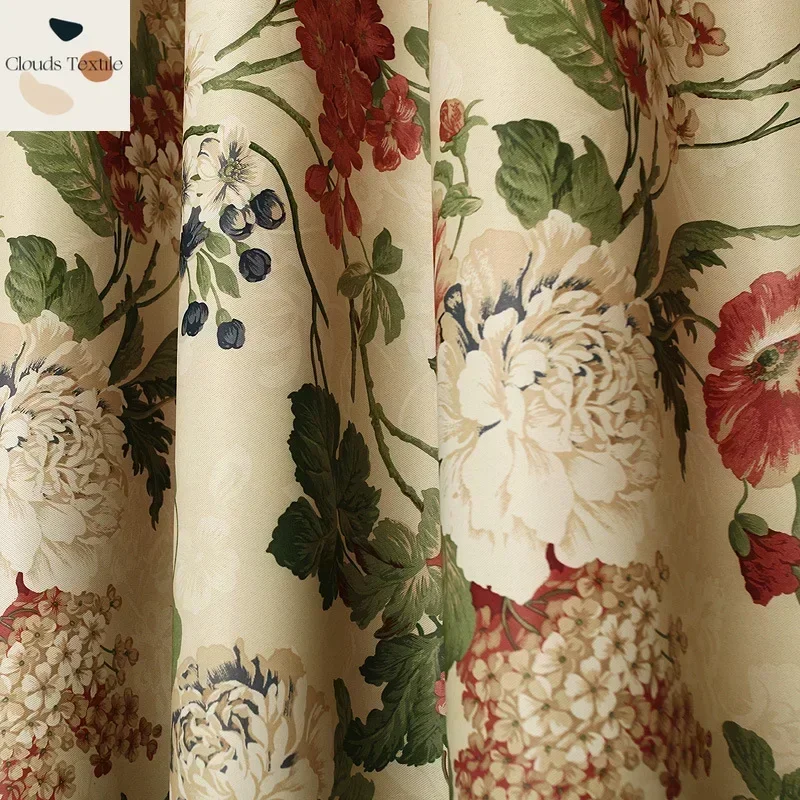 European Style Blackout Curtains for Living Dining Room Bedroom Pastoral Flowers Printing Kitchen Door Window Curtain Custom