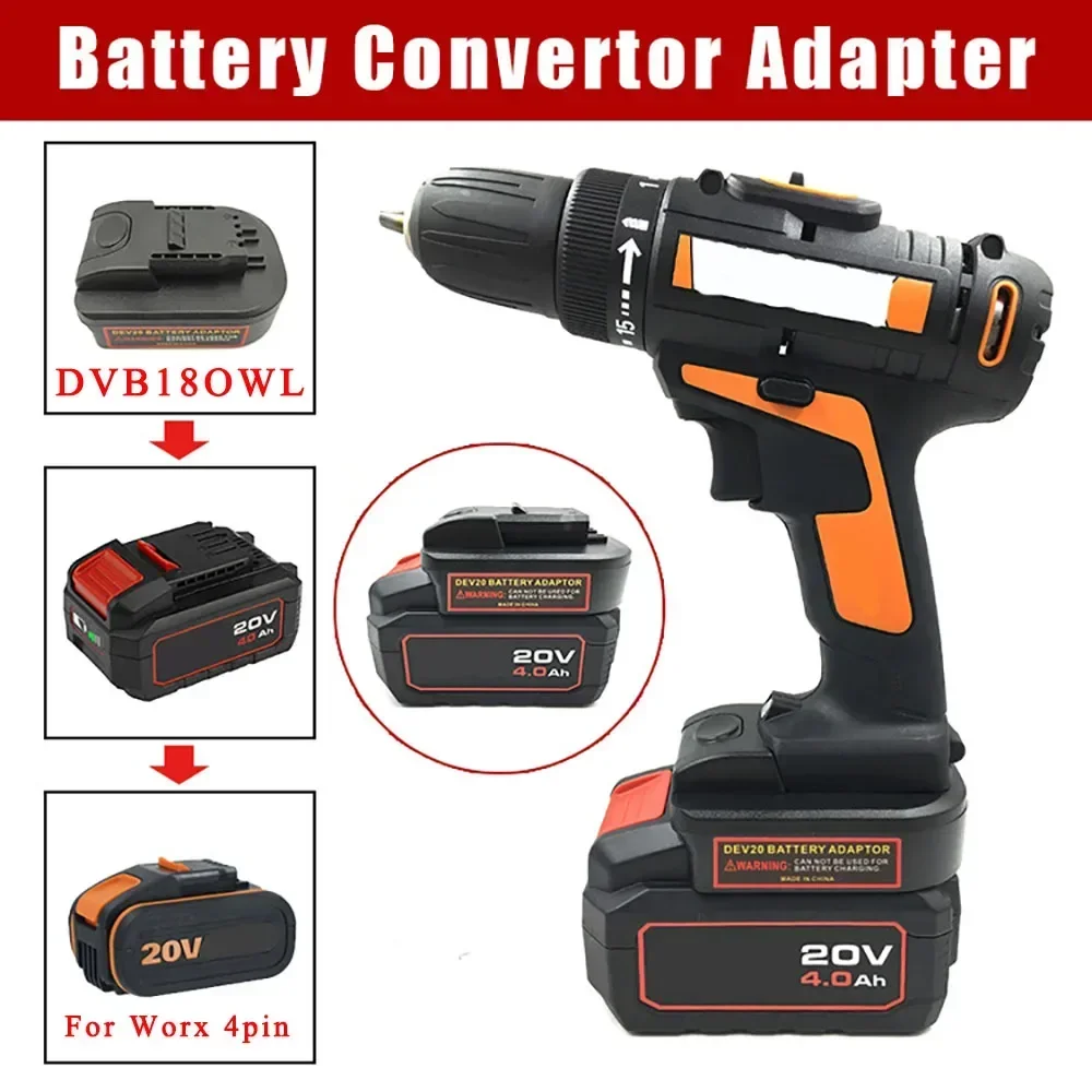 DVB18OWL Adapter Converter for Devon 20V Li-ion Battery 5150-Li-20-26 on for Worx Orange 4 Pin Small Foot Electric Power Tools