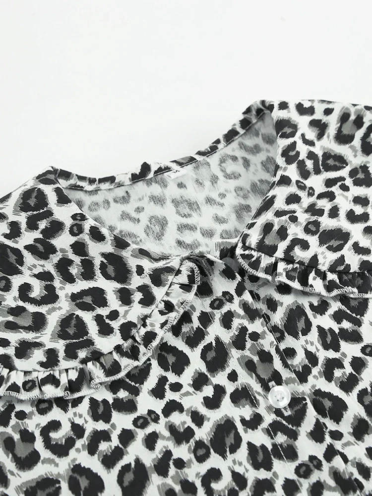 Fashion Leopard Print Shirt Top Women's Summer Lapel Long Sleeve Stitching Button Slim Casual Women's Cardigan Top Shirt