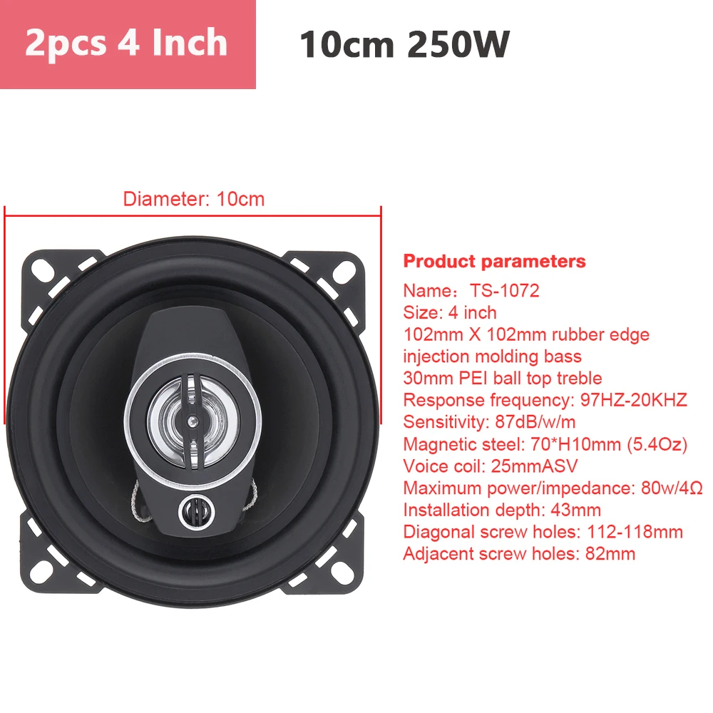 2Pcs 4/5/6 Inch Car Speakers 10cm/13cm/16cm Subwoofer Car Audio Music Stereo Full Range Frequency Hifi Automotive Speaker Horn