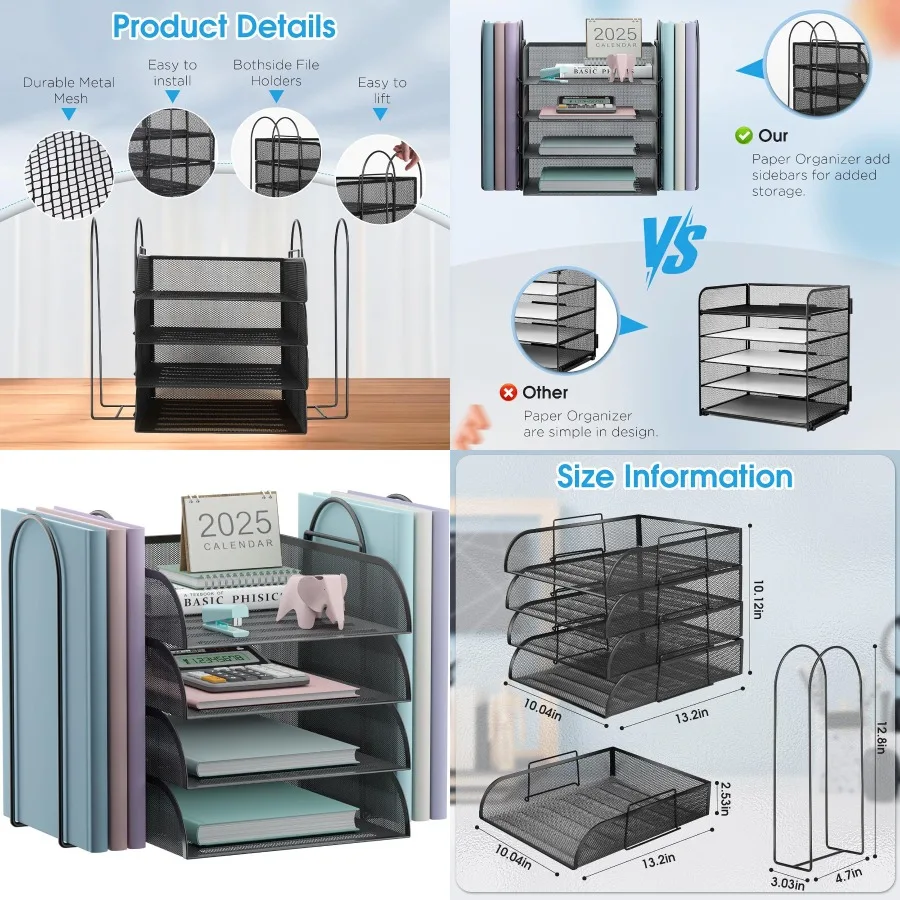 منظم صينية ورق قابل للتكديس مكون من 4 طبقات لملحقات مكتب المكتب ومنظم فارز الورق لمجلد ملفات مكتب الرسالة/A4