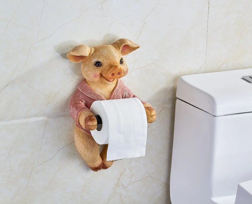 3D Toilet Paper Holder Toilet Hygiene Resin Tray Free Punch Hand Pig Tissue Box Household Paper Towel Holder Reel Spool Device