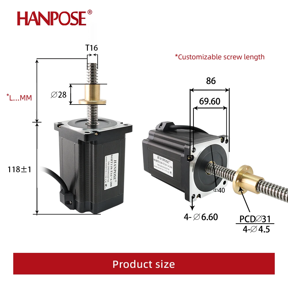NEMA34 hanpose 86HT118, Trapezoidal Linear Screw Motor T8: High-Torque, High-Speed Lifting Motor for Industrial Machinery