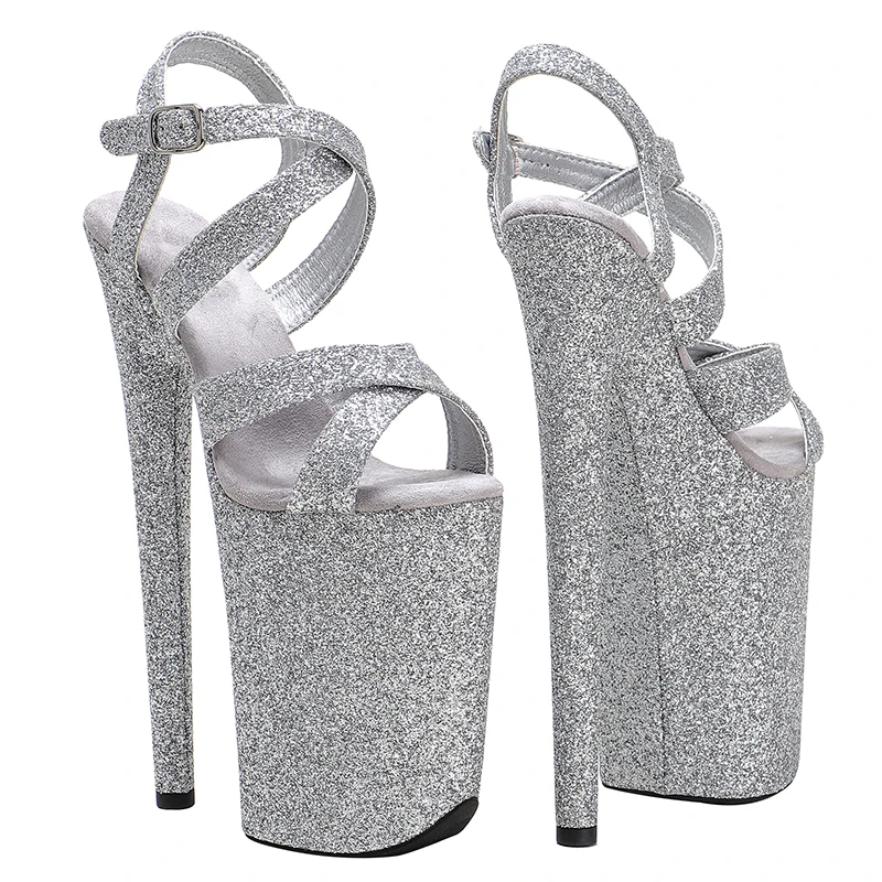 Leecabe 23CM/9inches glitter upper fashion trend exotic Platform Sexy  High Heels Sandals Pole Dance shoes