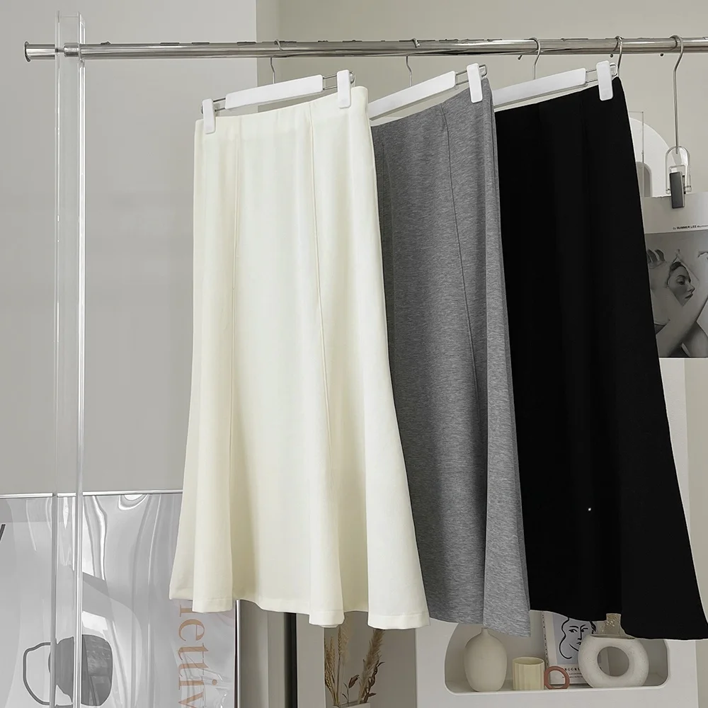 

Удобная тонкая хлопковая юбка с эластичной резинкой на талии для поездок на работу, утягивающая юбка-миди трапециевидной формы, корейский цвет