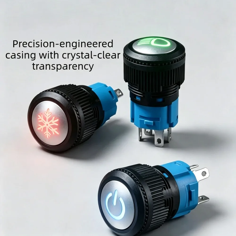 16mm waterproof and anti-static button with LED light for car equipment modification, customized button pattern, button switch