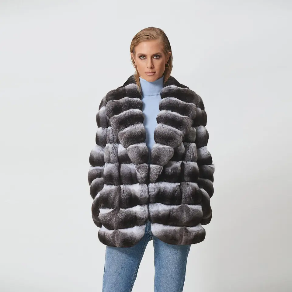 

Natural Genuine Rex Rabbit Fur Coat Women Winter New Thicken Outertwear Strip Sewed Stripe Genuine Real Fur Jacket Female