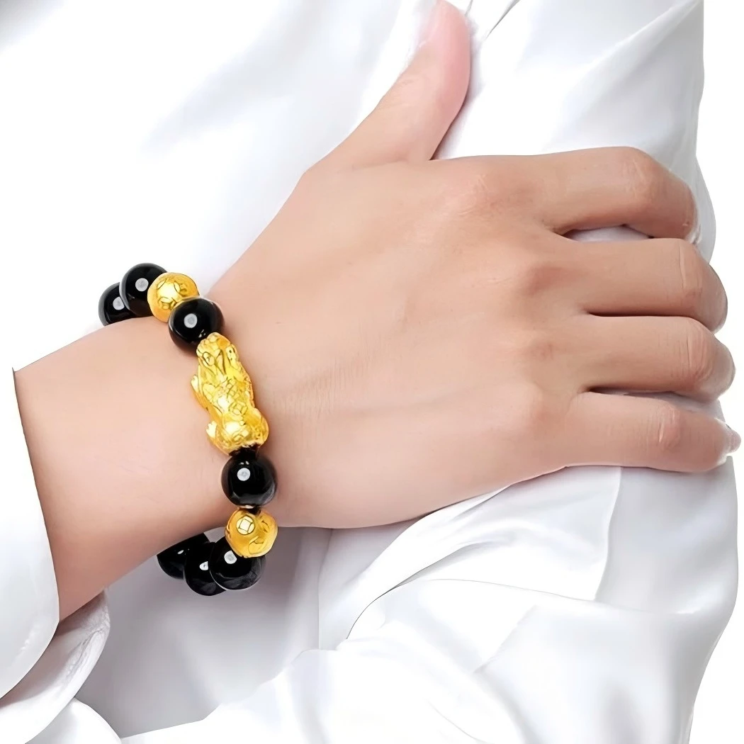 Cross-Border Vietnamese Sand Gold Bracelet, Obsidian Pi Xiu Men'S Buddhist Prayer Bead Bracelet Gift