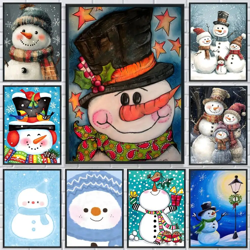 Warm Healing Cute Snowman Painting Poster HD Print Personalized Canvas Wall Mural Art Photos for Living Room Home Decor Durable
