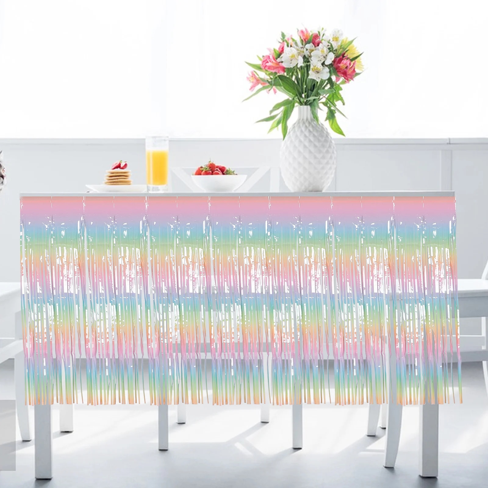

Iridescent Macaron Gradient Table Skirt Soft Ruffle Fringe for Wedding Baby Shower Birthday Mardi Gras Party Festival Decor