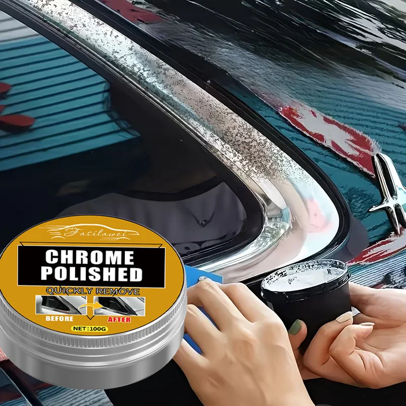 Fasilawei Car Chrome Restoration Paste, Metal Polish for Wheels Handles Windows, Includes Sponge for Exterior Polishing