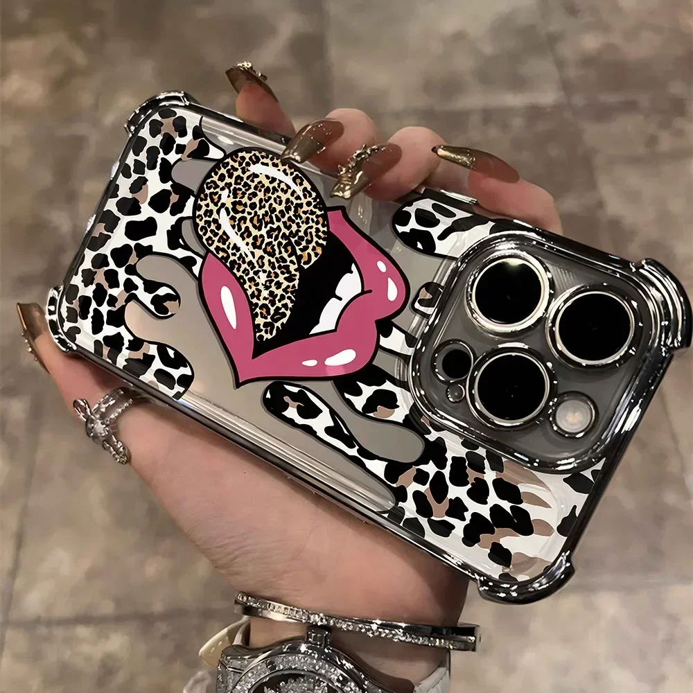 Luxury Large Tongue Leopard Print Plating Case For Xiaomi Redmi 13C 14C 12C 10C 9A Note 13 12 11 10 4G 5G Cartoon Y2k Anti Fall