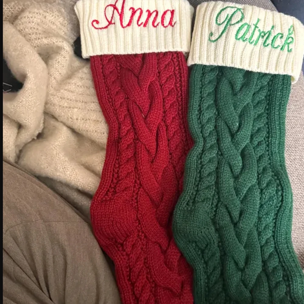 

Christmas Stocking Christmas Tree Decor Knitted Socks Custom Embroidered Family Holiday Gift Stocking with Name Merry Christmas