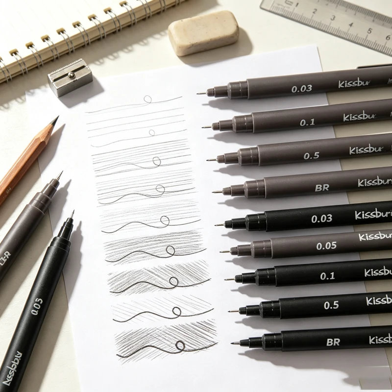 5Pcs Multi Tip Fine Line Drawing Pen Set, Waterproof Quick Dry Art Markers for Sketching, Cartoon Drafting Design Art Supplies view 3