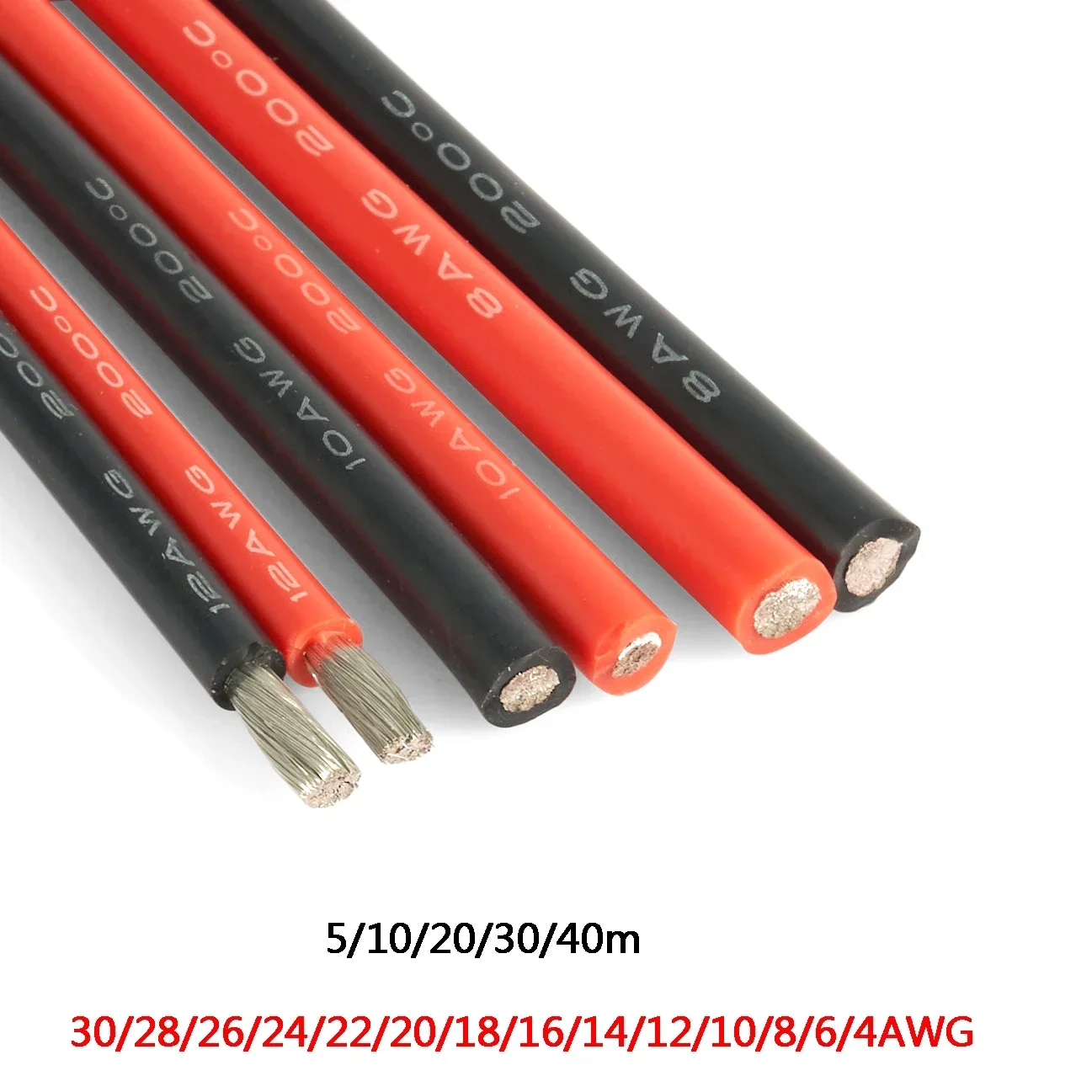 

Heat Resistant Cable Soft Silicone Wire 30 28 26 24 22 20 18 16 14 12 10 AWG High Temperature Flexible Copper For Inverter UPS